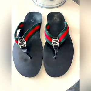 Gucci Web Striped Thong Sandals
